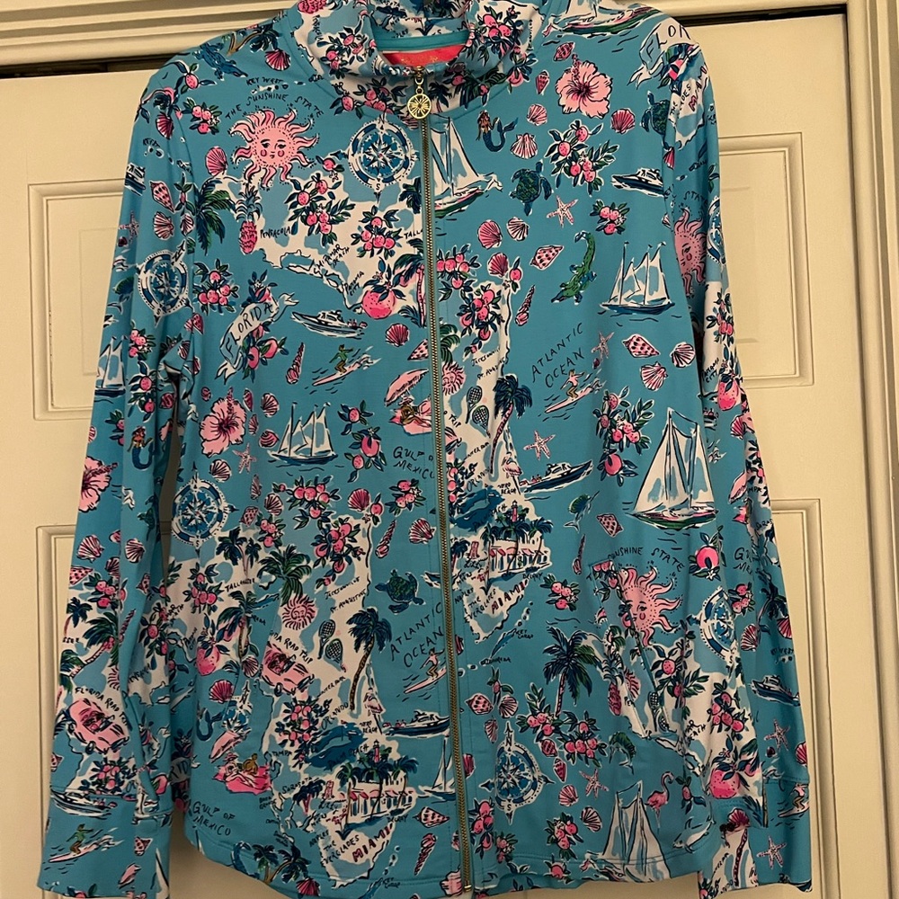 Lilly Pulitzer Leona Zip-Up Jacket Florida print size L NWOT
